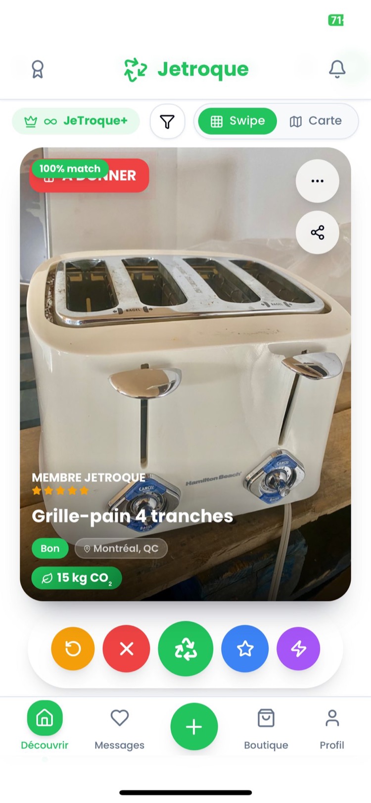 Écran swipe Jetroque — Grille-pain à donner gratuitement