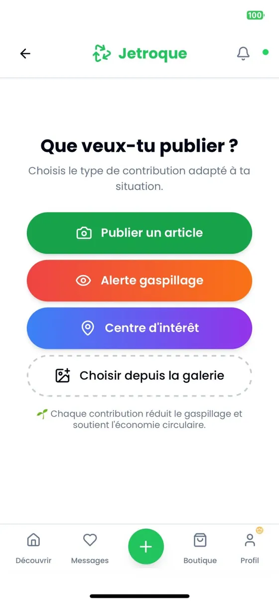 Publier : un objet, une alerte gaspillage ou un centre d'intérêt